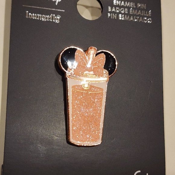 Loungefly Disney Minnie Mouse Glitter Tumbler Pin Sparkling Rose Gold Drink NEW - Picture 8 of 11